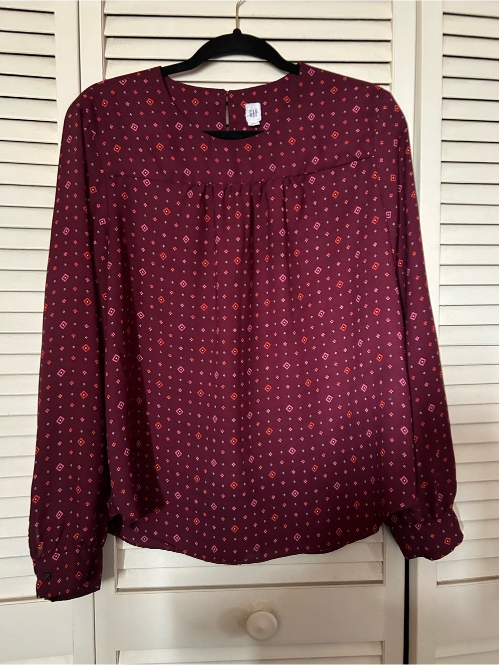 GAP Burgundy Printed Long-Sleeve Blouse